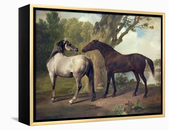 Two Horses in a Landscape-George Stubbs-Framed Premier Image Canvas