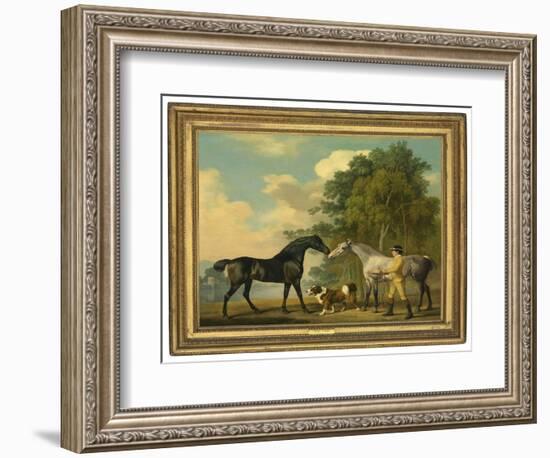 Two Hunters with a Young Groom and a Dog by a Lake, 1778 (Oil on Mahogany Panel)-George Stubbs-Framed Giclee Print