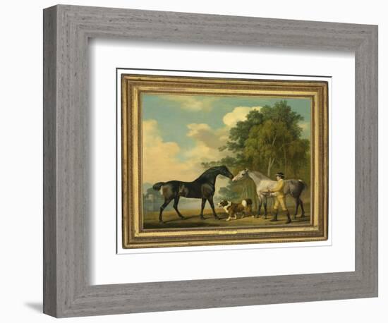 Two Hunters with a Young Groom and a Dog by a Lake, 1778 (Oil on Mahogany Panel)-George Stubbs-Framed Giclee Print