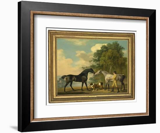 Two Hunters with a Young Groom and a Dog by a Lake, 1778 (Oil on Mahogany Panel)-George Stubbs-Framed Giclee Print