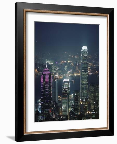 Two Ifc Building on Right and Skyline at Night, Hong Kong, China, Asia-Amanda Hall-Framed Photographic Print