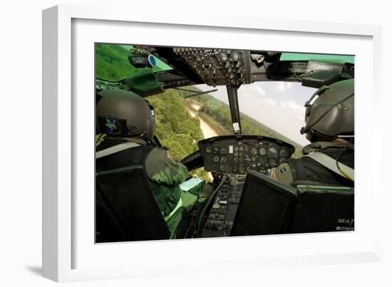 Two Instructor Pilots Practice Low Flying Operations in a Uh-1H Huey Helicopter-null-Framed Photographic Print