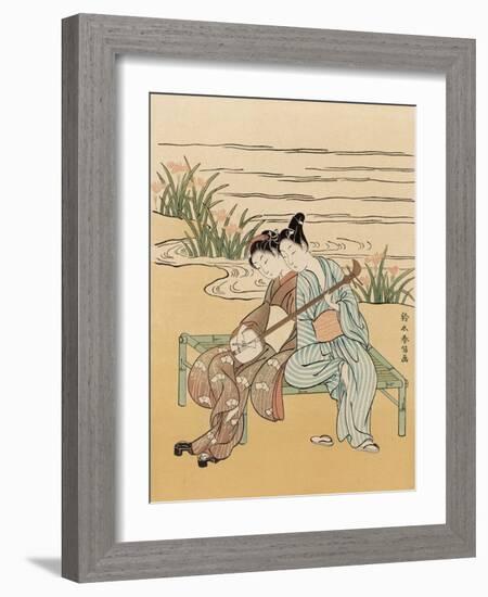 Two Japanese Lovers Play the Shamisen-Suzuki Harunobu-Framed Photographic Print