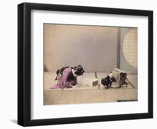 Two Japanese Women Presenting and Accepting a Gift, C.1867-90-Felice Beato-Framed Photographic Print