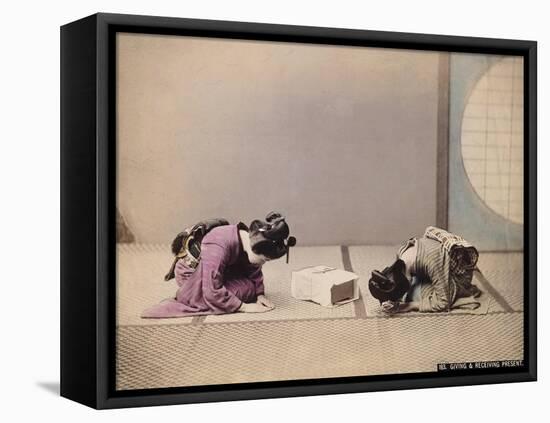 Two Japanese Women Presenting and Accepting a Gift, C.1867-90-Felice Beato-Framed Premier Image Canvas