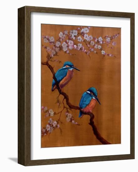 Two Kingfishers & Apple Blossom, 2021 (oil on canvas)-Lee Campbell-Framed Giclee Print