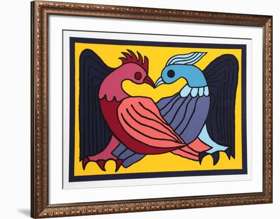 Two Kissing Doves-Victor Delfin-Framed Collectable Print