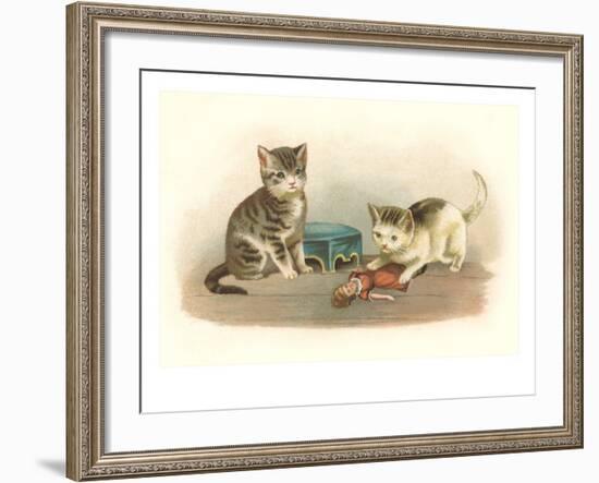 Two Kittens with Doll-null-Framed Art Print