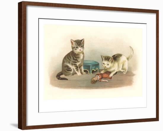 Two Kittens with Doll-null-Framed Art Print