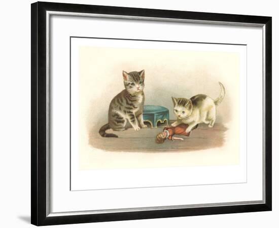 Two Kittens with Doll-null-Framed Art Print