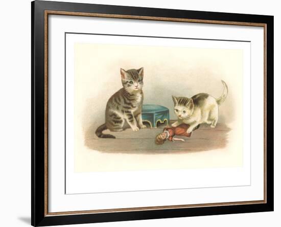 Two Kittens with Doll-null-Framed Art Print