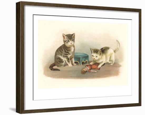 Two Kittens with Doll-null-Framed Art Print