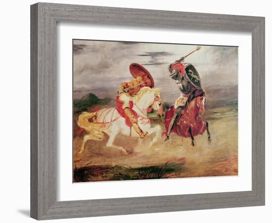 Two Knights Fighting in a Landscape, circa 1824-Eugene Delacroix-Framed Giclee Print