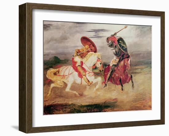 Two Knights Fighting in a Landscape, circa 1824-Eugene Delacroix-Framed Giclee Print