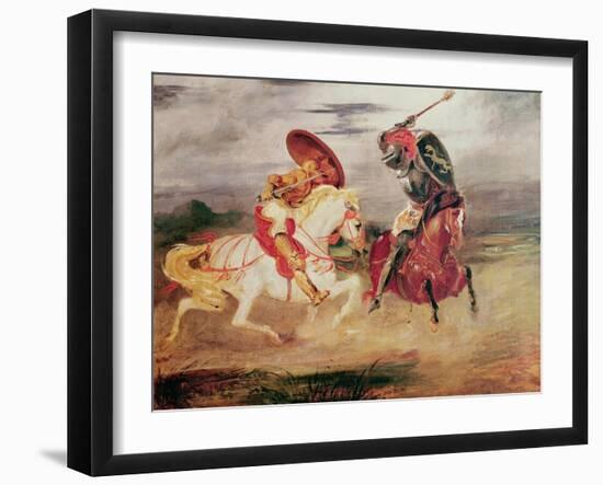 Two Knights Fighting in a Landscape, circa 1824-Eugene Delacroix-Framed Giclee Print