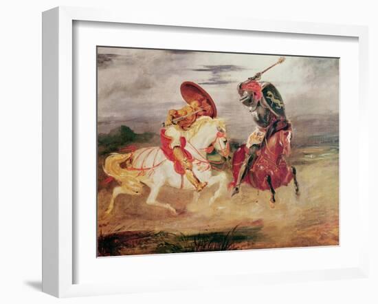 Two Knights Fighting in a Landscape, circa 1824-Eugene Delacroix-Framed Giclee Print