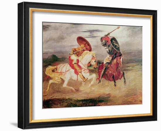 Two Knights Fighting in a Landscape, circa 1824-Eugene Delacroix-Framed Giclee Print