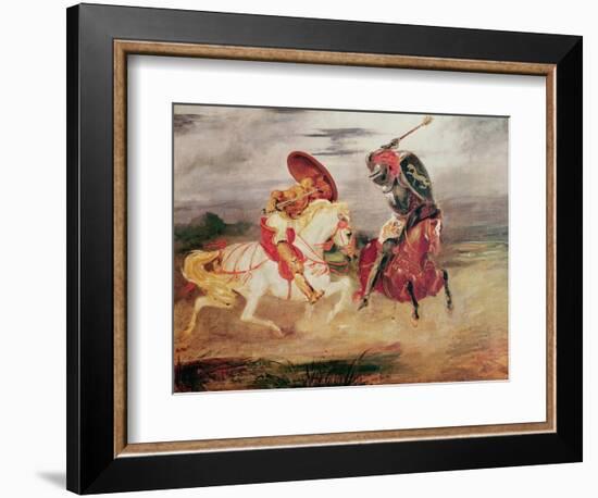Two Knights Fighting in a Landscape, circa 1824-Eugene Delacroix-Framed Giclee Print