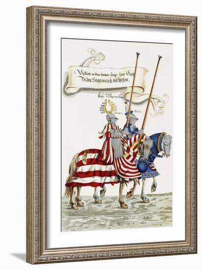 Two Knights in Jousting Armour (Gestech) and Armed with Lances, Illustration from a Facsimile…-Hans Burgkmair-Framed Giclee Print