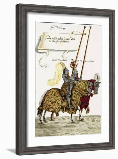 Two Knights in Jousting Armour (Gestech) and Armed with Lances, Illustration from a Facsimile…-Hans Burgkmair-Framed Giclee Print