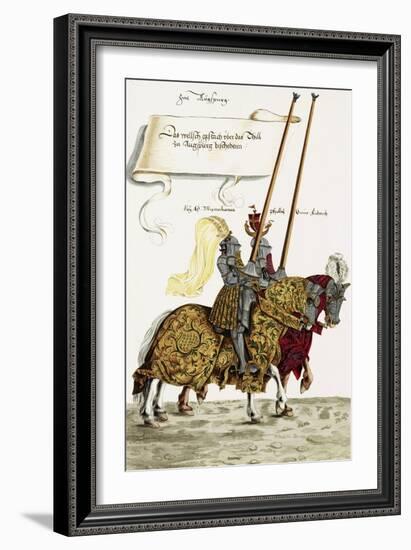 Two Knights in Jousting Armour (Gestech) and Armed with Lances, Illustration from a Facsimile…-Hans Burgkmair-Framed Giclee Print