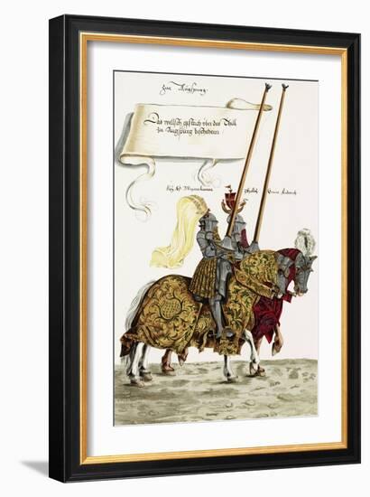 Two Knights in Jousting Armour (Gestech) and Armed with Lances, Illustration from a Facsimile…-Hans Burgkmair-Framed Giclee Print