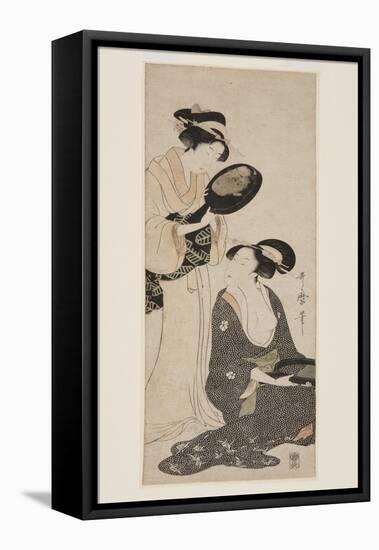 Two Ladies, Each with a Portion of a Lacquered Mirror (Colour Woodblock Print)-Kitagawa Utamaro-Framed Premier Image Canvas