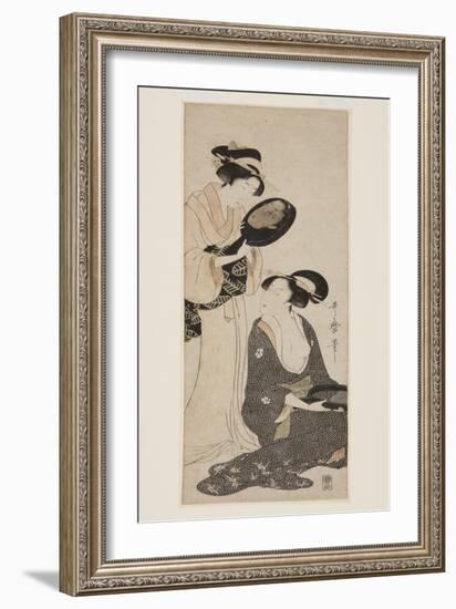 Two Ladies, Each with a Portion of a Lacquered Mirror (Colour Woodblock Print)-Kitagawa Utamaro-Framed Giclee Print