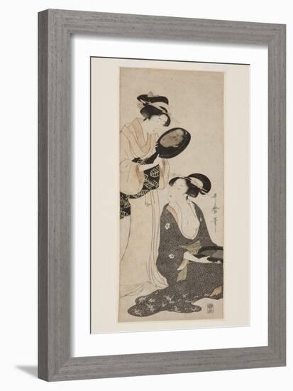 Two Ladies, Each with a Portion of a Lacquered Mirror (Colour Woodblock Print)-Kitagawa Utamaro-Framed Giclee Print