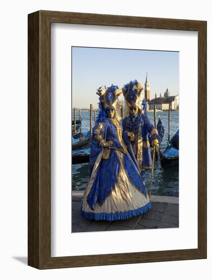 Two Ladies in Blue and Gold Masks, Venice Carnival, Venice, Veneto, Italy-James Emmerson-Framed Photographic Print