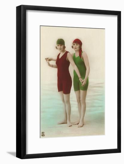 Two Ladies in Green and Red Bathing Suits-null-Framed Art Print