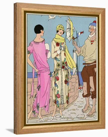 Two Ladies in Summer Outfits by Bernard-null-Framed Stretched Canvas