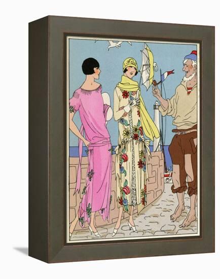 Two Ladies in Summer Outfits by Bernard-null-Framed Stretched Canvas