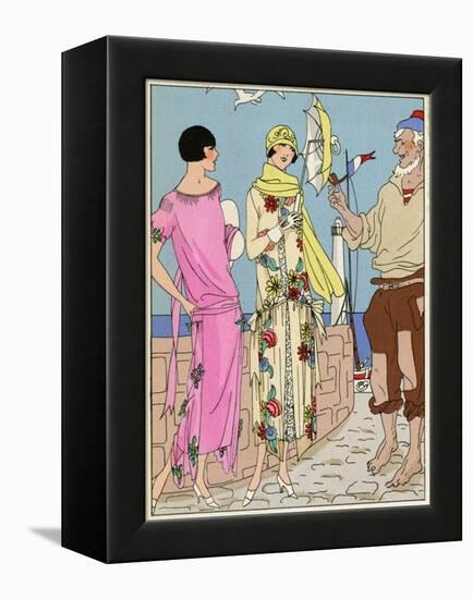 Two Ladies in Summer Outfits by Bernard-null-Framed Stretched Canvas