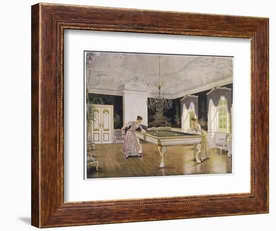 Two Ladies Play in an Elegant Billiard-Room-null-Framed Photographic Print