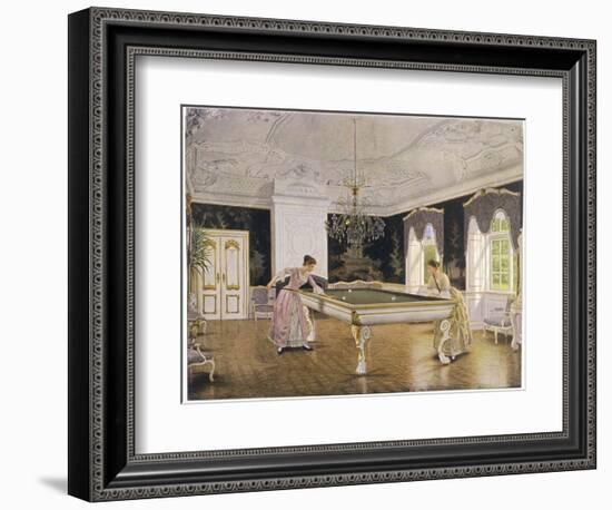 Two Ladies Play in an Elegant Billiard-Room-null-Framed Photographic Print