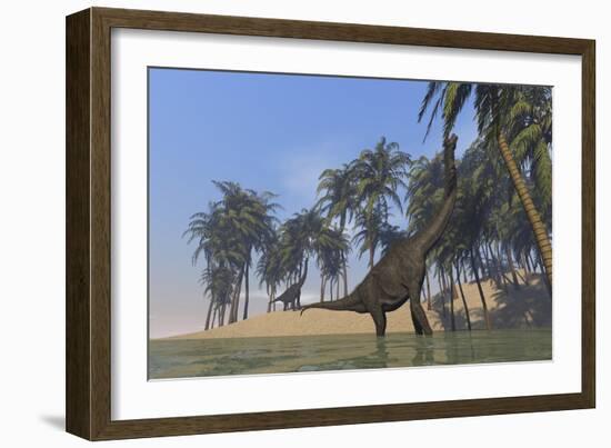 Two Large Brachiosaurus Grazing Along a Bay-null-Framed Art Print