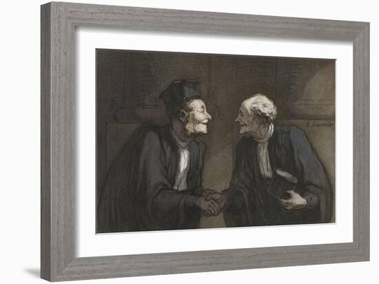 Two Lawyers Shake Hands, C. 1840-60-Honore Daumier-Framed Art Print