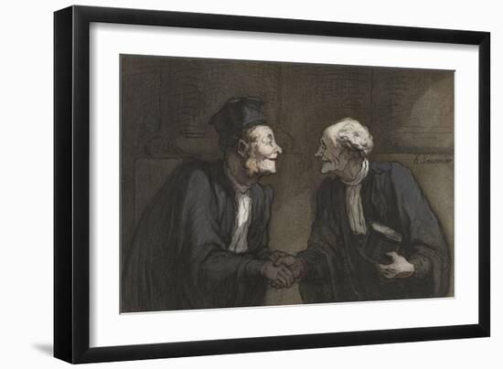 Two Lawyers Shake Hands, C. 1840-60-Honore Daumier-Framed Art Print