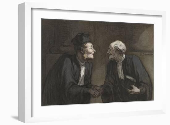 Two Lawyers Shake Hands, C. 1840-60-Honore Daumier-Framed Art Print