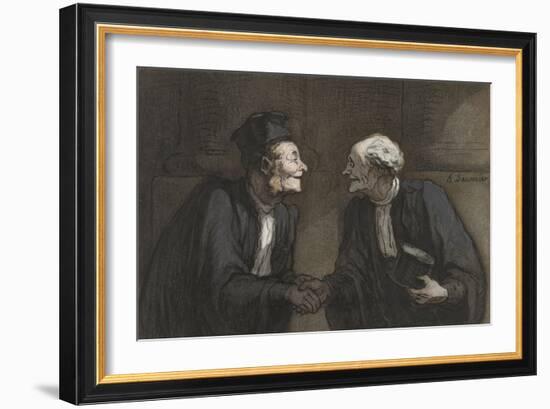 Two Lawyers Shake Hands, C. 1840-60-Honore Daumier-Framed Art Print