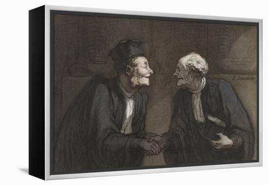 Two Lawyers Shake Hands, C. 1840-60-Honore Daumier-Framed Stretched Canvas