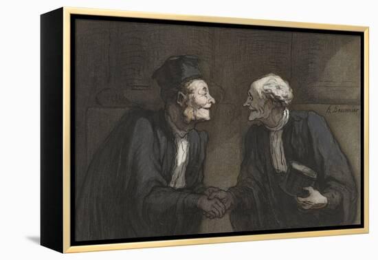 Two Lawyers Shake Hands, C. 1840-60-Honore Daumier-Framed Stretched Canvas