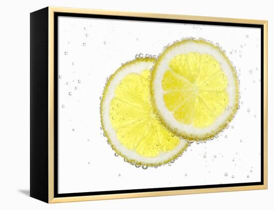 Two Lemon Slices in Water with Air Bubbles-Kröger & Gross-Framed Premier Image Canvas