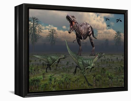Two Lesothosaurus Dinosaurs Run Out of the Way of a T-Rex on a Rampage-Stocktrek Images-Framed Premier Image Canvas