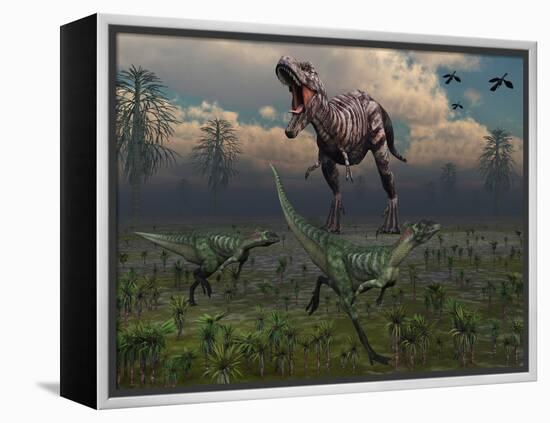 Two Lesothosaurus Dinosaurs Run Out of the Way of a T-Rex on a Rampage-Stocktrek Images-Framed Premier Image Canvas