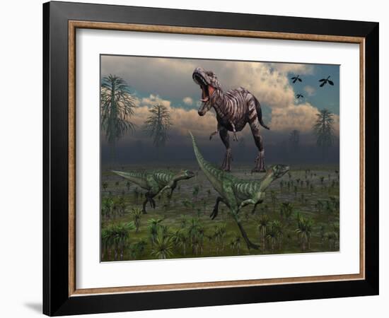 Two Lesothosaurus Dinosaurs Run Out of the Way of a T-Rex on a Rampage-Stocktrek Images-Framed Photographic Print