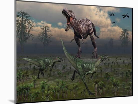 Two Lesothosaurus Dinosaurs Run Out of the Way of a T-Rex on a Rampage-Stocktrek Images-Mounted Photographic Print