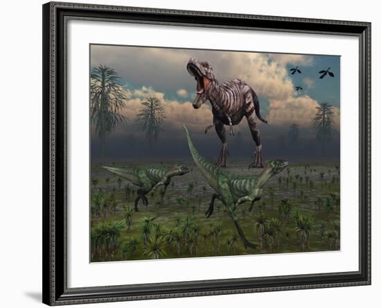 Two Lesothosaurus Dinosaurs Run Out of the Way of a T-Rex on a Rampage-Stocktrek Images-Framed Photographic Print