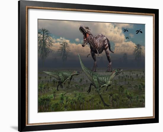 Two Lesothosaurus Dinosaurs Run Out of the Way of a T-Rex on a Rampage-Stocktrek Images-Framed Photographic Print